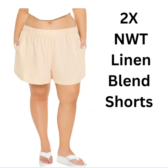 NWT 2X Linen Blend Shorts Oatmeal Summer Spring V-2461 - Picture 7 of 8